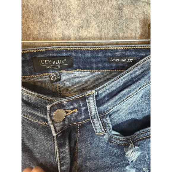 Judy Blue Distressed Boyfriend Fit Paint Spot Blue Jeans - Size 0/24 - Picture 5 of 10
